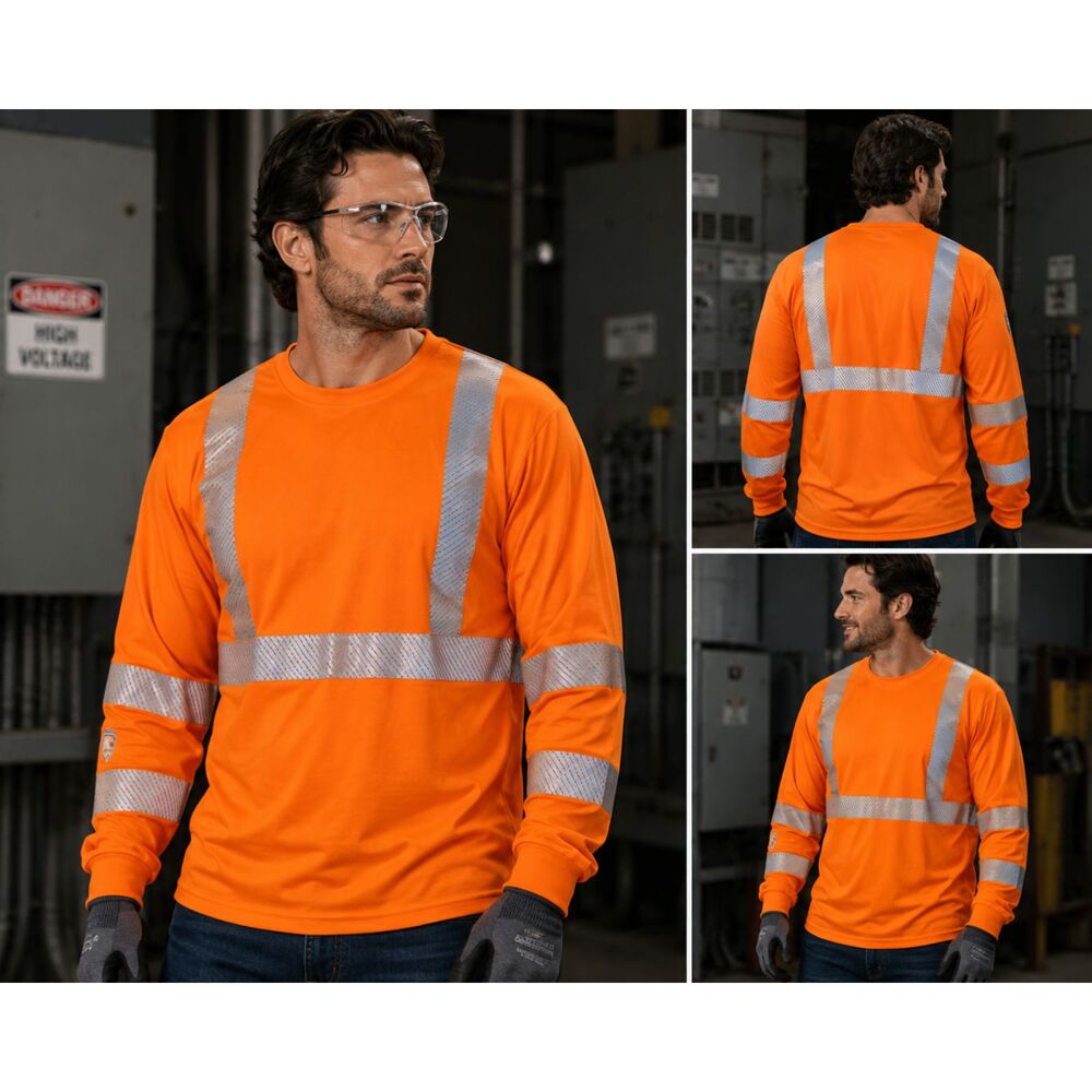 Dragonwear Pro Dry Men’s 2XL Orange FR AR Long Sleeve Hi-Vis Reflective Work